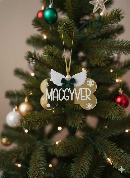 Ornamento Dourado Personalizado em Forma de Osso | Decoração de Natal para Animais de Estimação