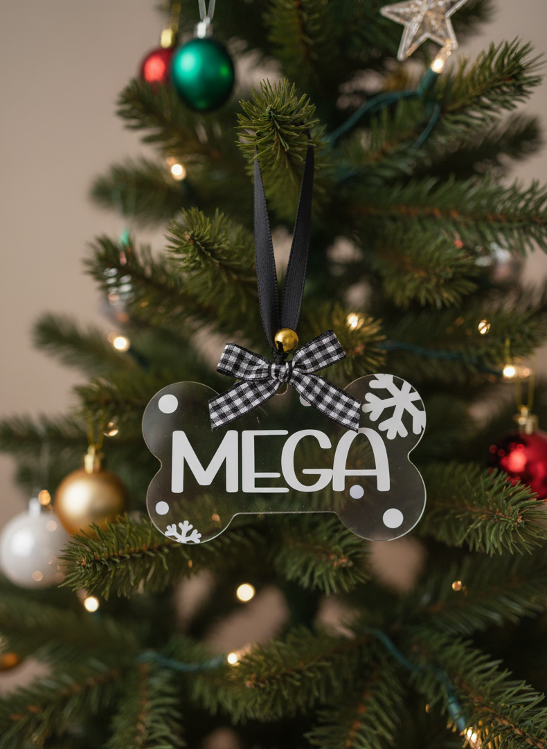 Ornamento Acrilico Personalizado em Forma de Osso | Decoração de Natal para Animais de Estimação