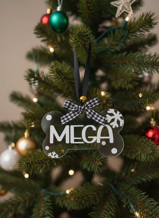 Ornamento Acrilico Personalizado em Forma de Osso | Decoração de Natal para Animais de Estimação