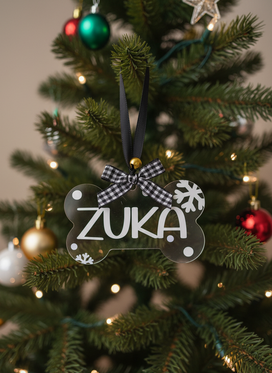 Ornamento Acrilico Personalizado em Forma de Osso | Decoração de Natal para Animais de Estimação