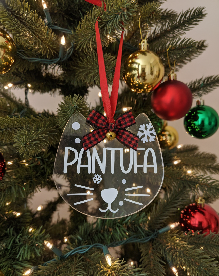 Ornamento Acrilico Personalizado em Forma de Gato | Decoração de Natal para Animais de Estimação