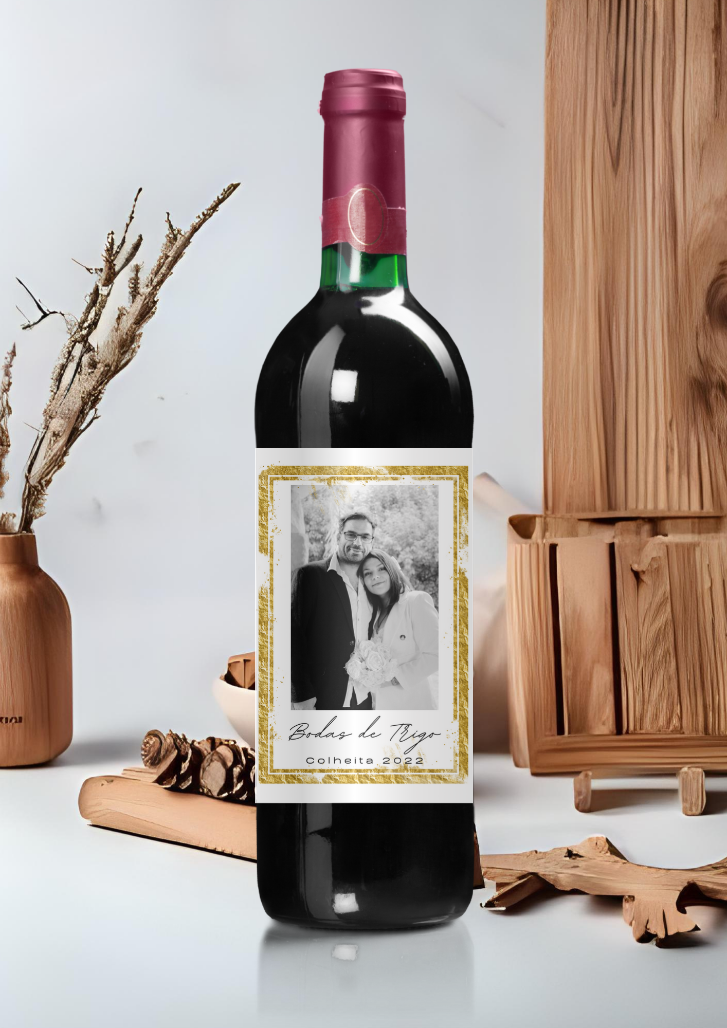 Kit Vinho Personalizado – Garrafa, Saco, Rótulo e Brinde