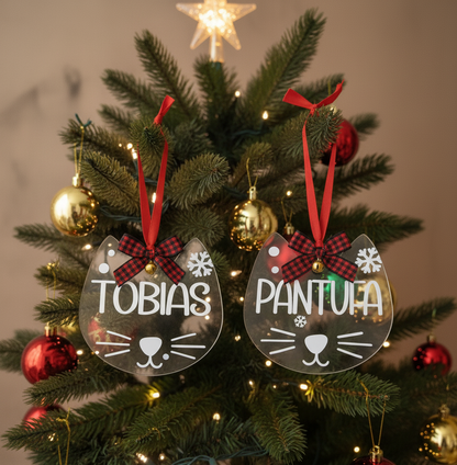 Ornamento Acrilico Personalizado em Forma de Gato | Decoração de Natal para Animais de Estimação
