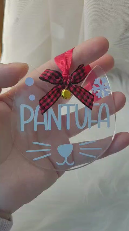 Ornamento Acrilico Personalizado em Forma de Gato | Decoração de Natal para Animais de Estimação