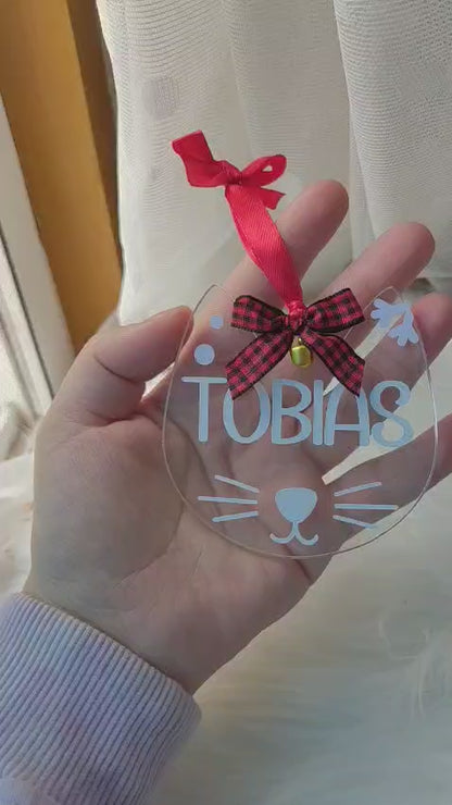 Ornamento Acrilico Personalizado em Forma de Gato | Decoração de Natal para Animais de Estimação