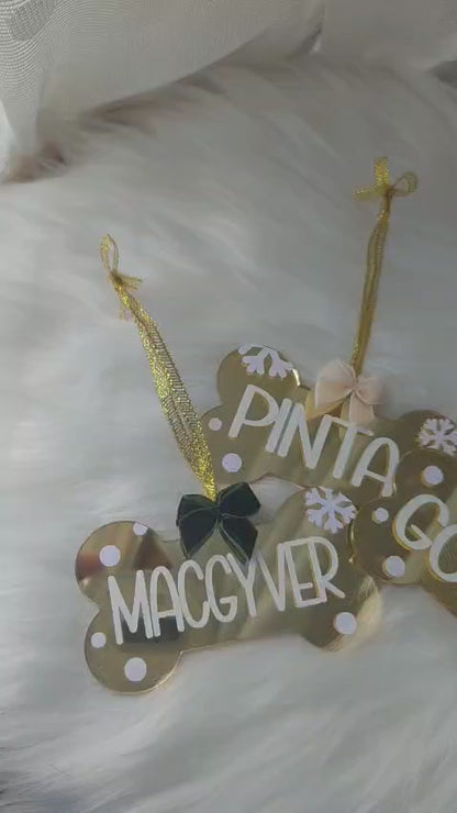 Ornamento Dourado Personalizado em Forma de Osso | Decoração de Natal para Animais de Estimação